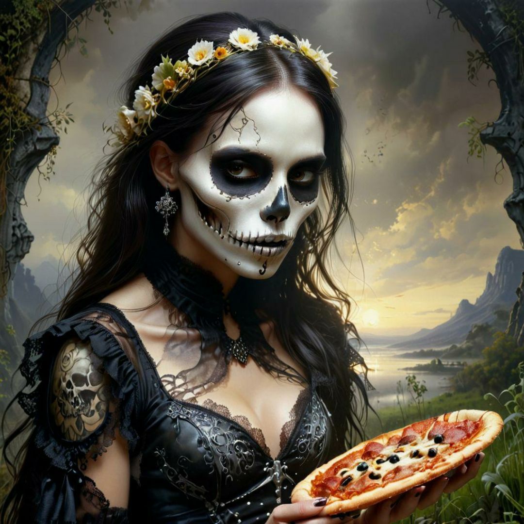 #dark_woman #pizza