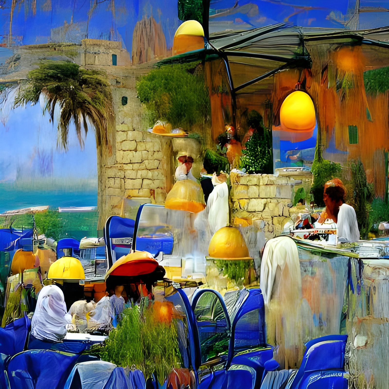 Open air Mediterranean cafe impressionism beautiful