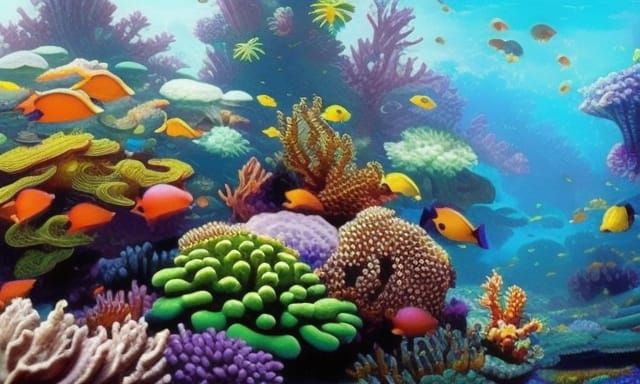 a scene of a vibrant underwater coral reef teeming with trop...