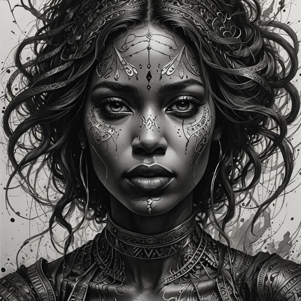 An intricate black and white sketch work that insanely depic...
