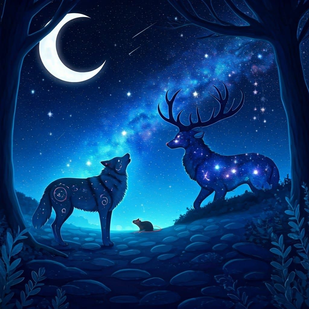 Celestial Wolf in Dreamy Anime Forest