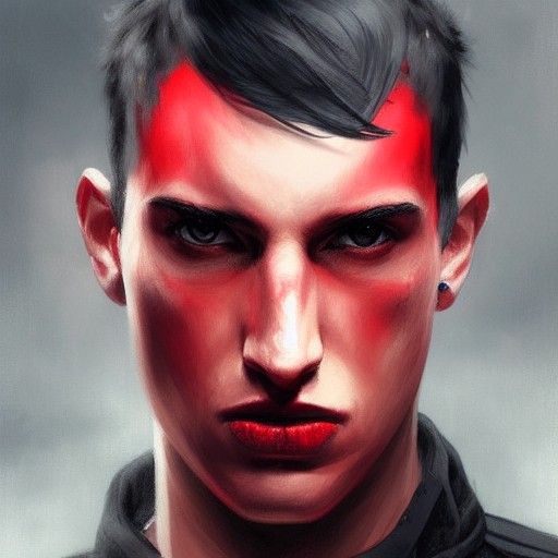 A hyper realistic portrait of a young man with short black h...