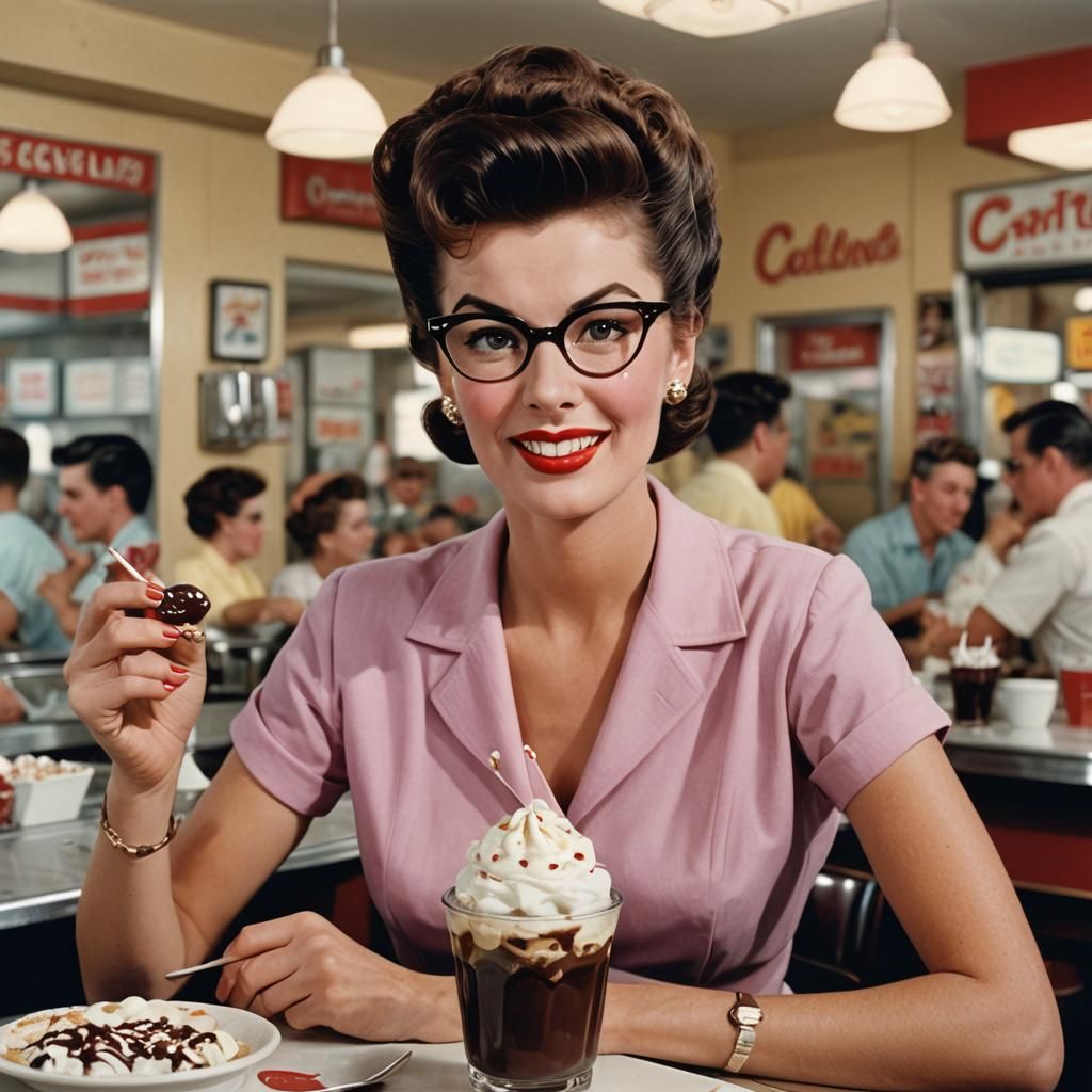 Full color image of attractive 1950s era woman with hair sty...