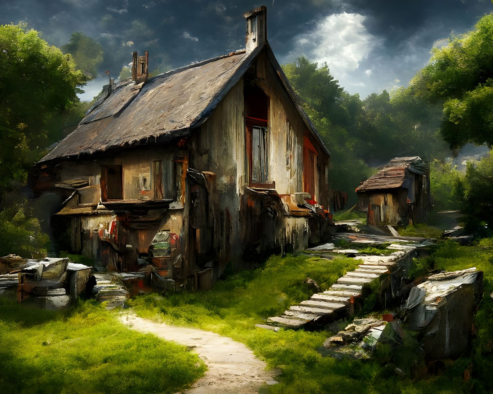 Dark clouds gather over the Old Farm House, Oil painting   by @Azbats