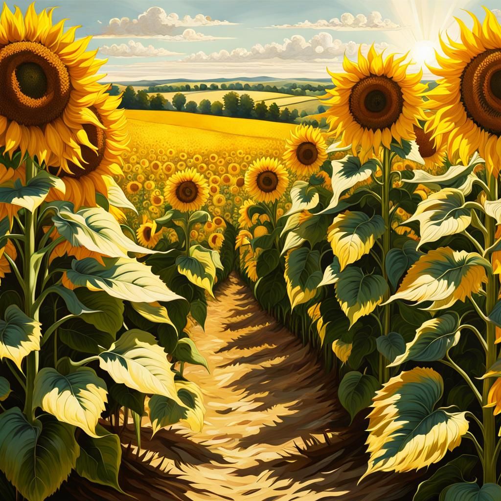 a majestic field of sunflowers, epic landscape by william si...