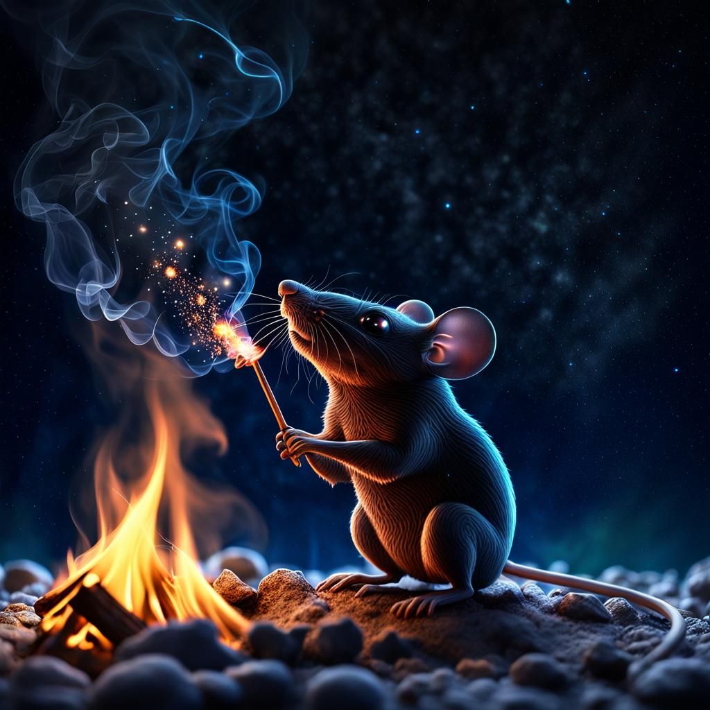 chibi mouse silhouette made of smoke by smoky camp fire, 3D smoke ...