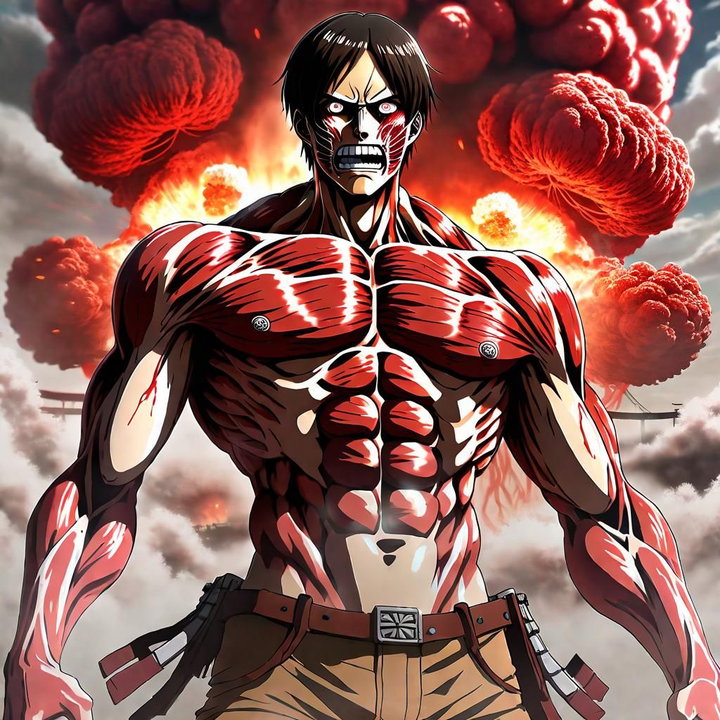 Eren from Attack on Titan in the midst of his transformation into his ...