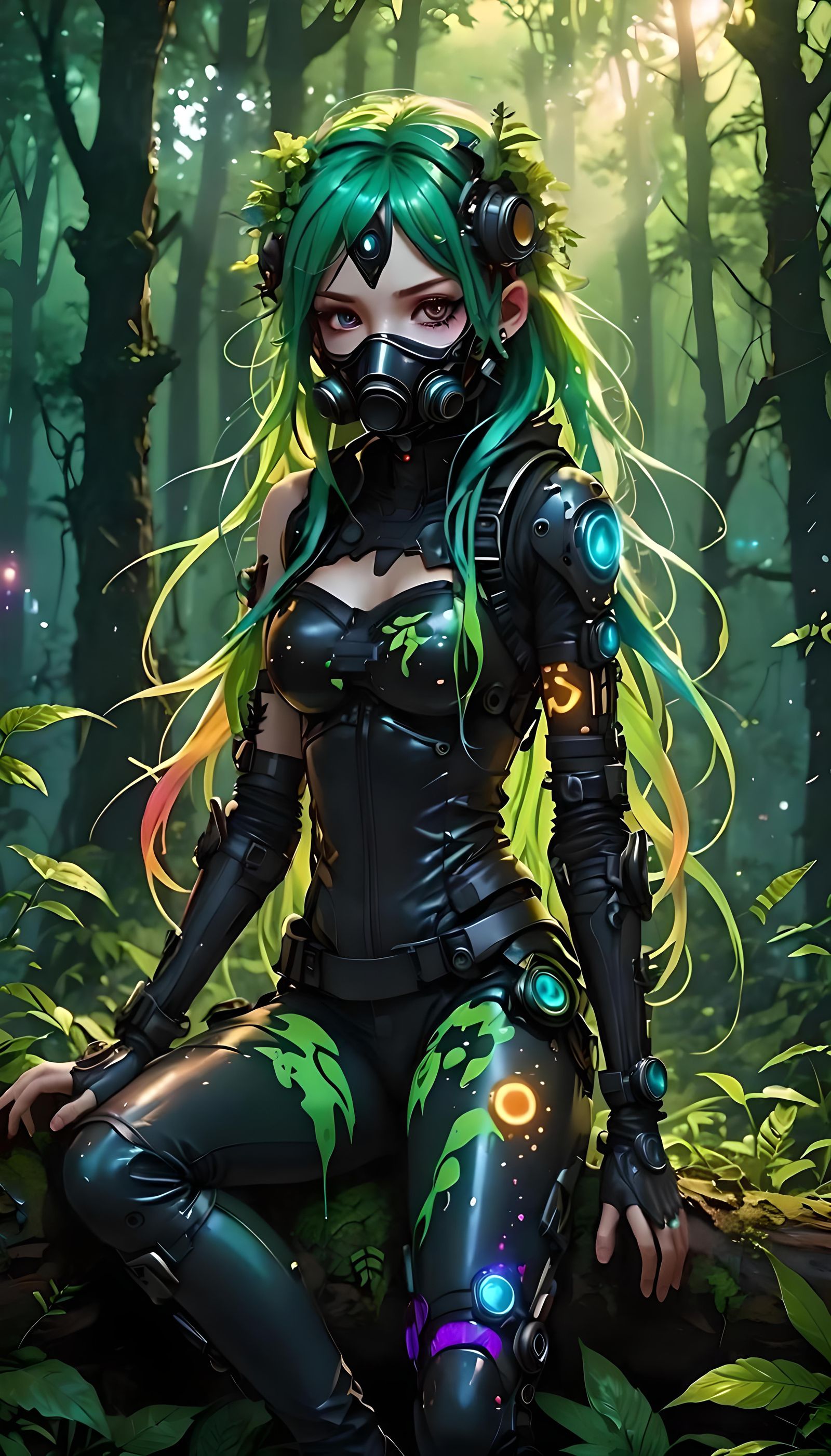 Half-gas mask green punk girl