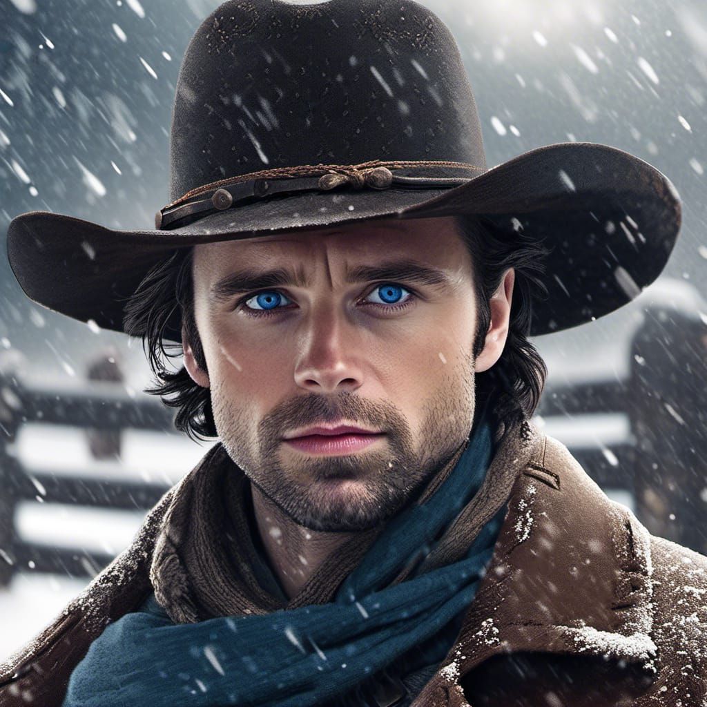 "Highly detailed Sebastian Stan as a cattleman, black hat, v...
