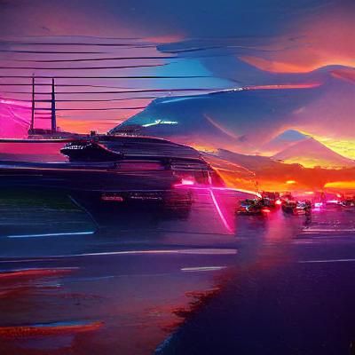 Synthwave Highway Sunset - AI Generated Artwork - NightCafe Creator