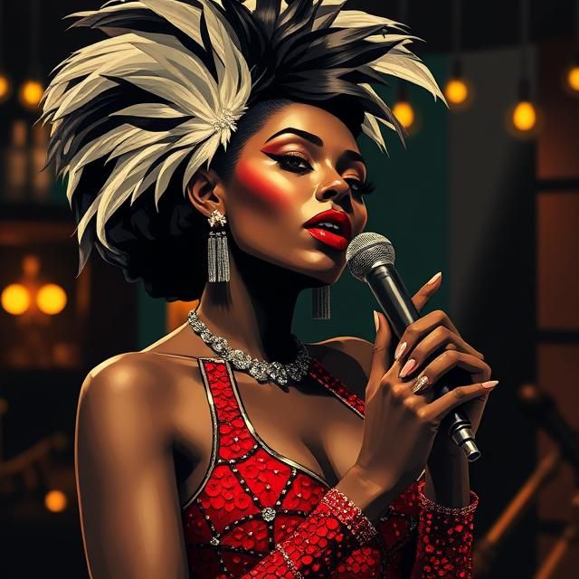 A BEAUTIFUL BLACK FEMALE SHOWGIRL CABARET JAZZ SINGER DRESSE...