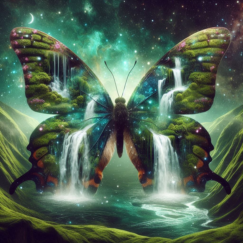Mossy Butterfly, with Waterfalls