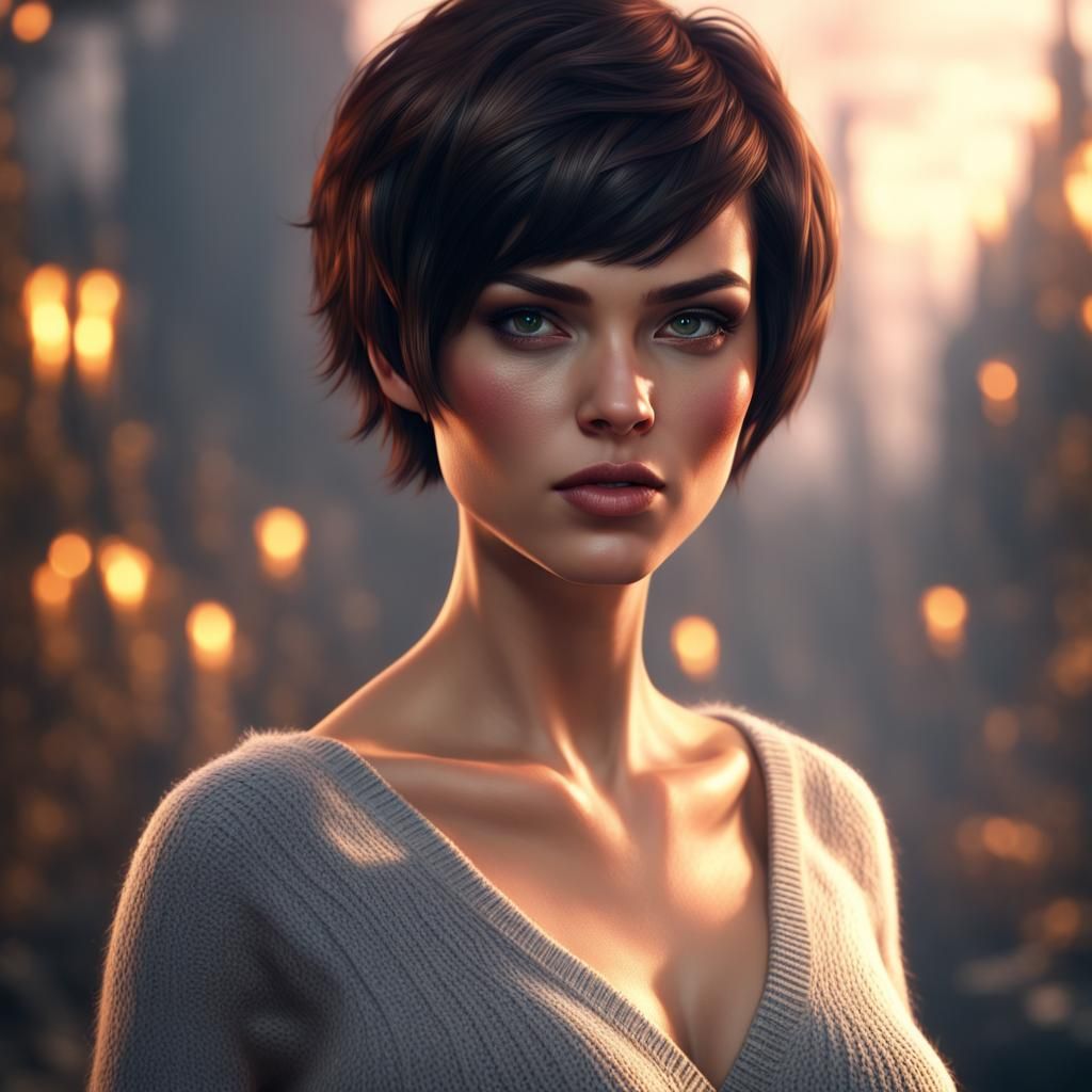 Young short hair brunette woman - AI Generated Artwork - NightCafe Creator