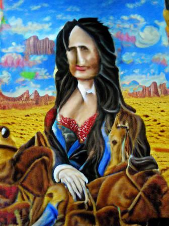 mona lisa western cowboy desert texas detailed painting