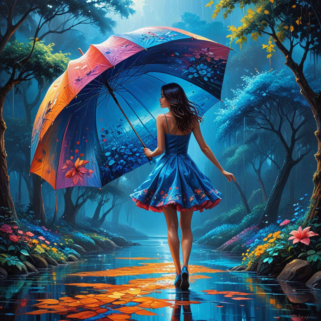 The lady, the umbrella, and the heavy rain  by @Dom B