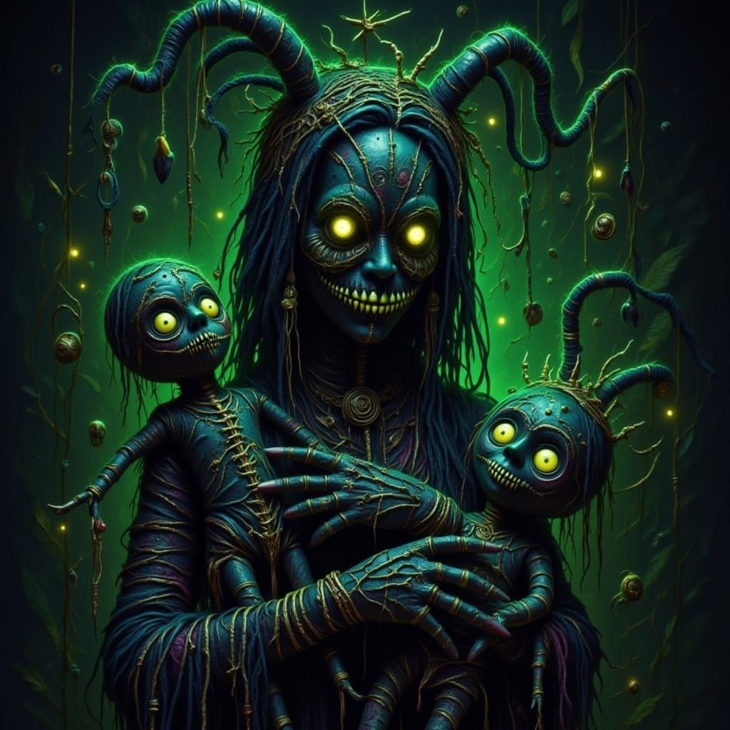 Macabre Voodoo Priestess with Stitched Doll