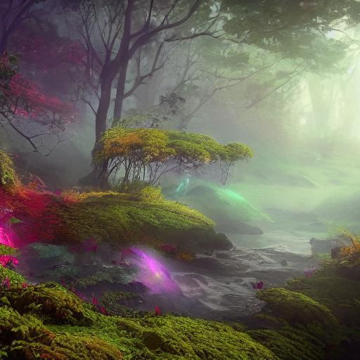 Mythical Being in Iridescent Forest: Fantasy Art