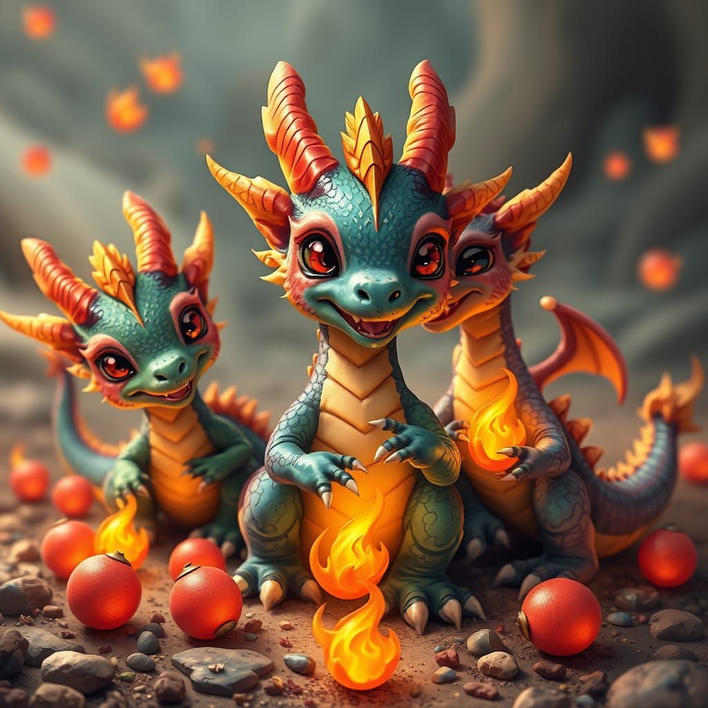  little dragons, playing with little balls of fire,