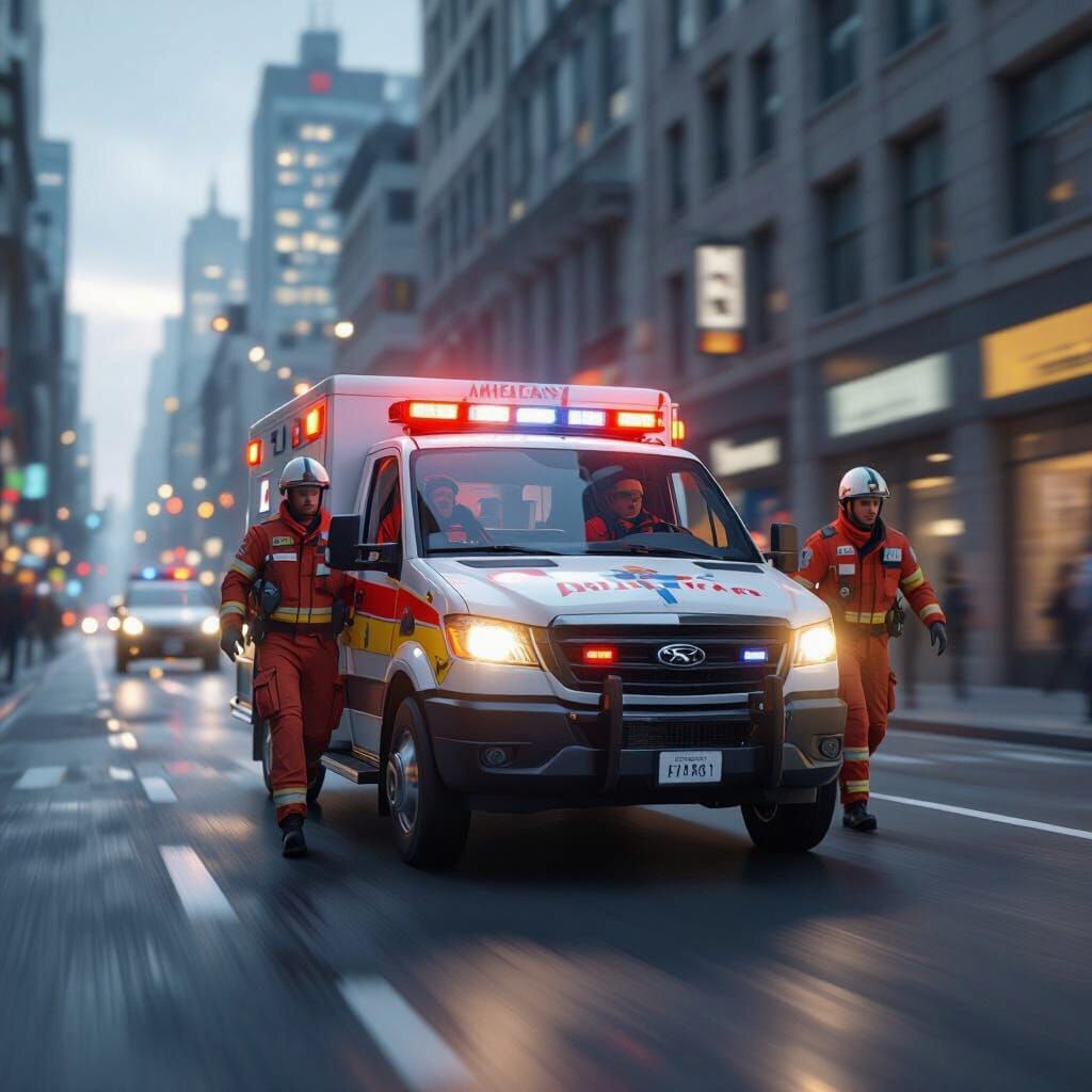 Ambulance Speeds Through City Street in Dynamic 3D Cinematic