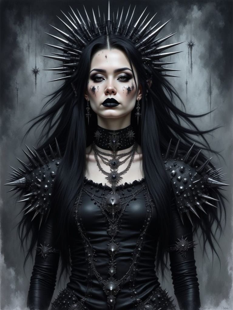 <lora:Spiked Intensity:1.0> Spikes, woman, ethereal, demonic, satanic, macabre, horror, gothic, black, florals, detailed and intricate, ethe...