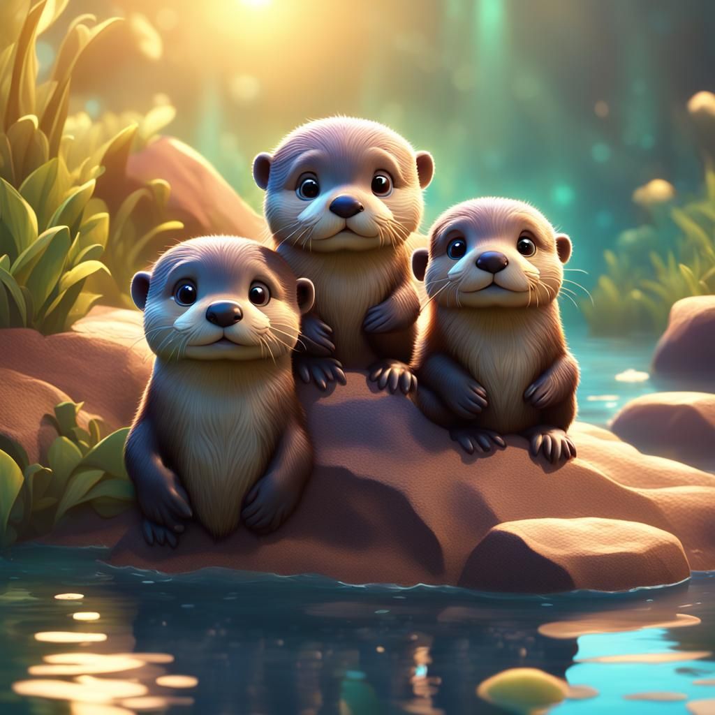 Cute Baby Otters - Ai Generated Artwork - Nightcafe Creator