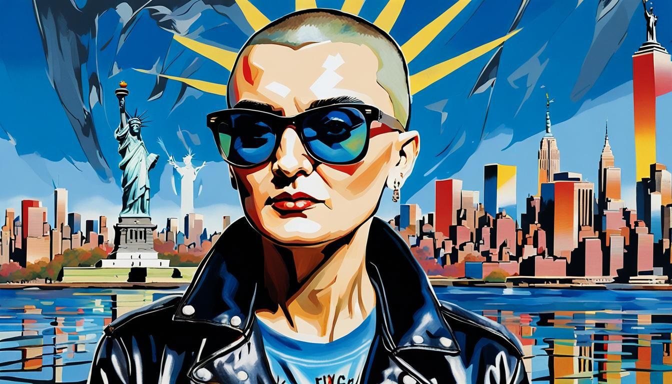 SINGER sinead o'connor with shaved hair, wearing  sunglasses...