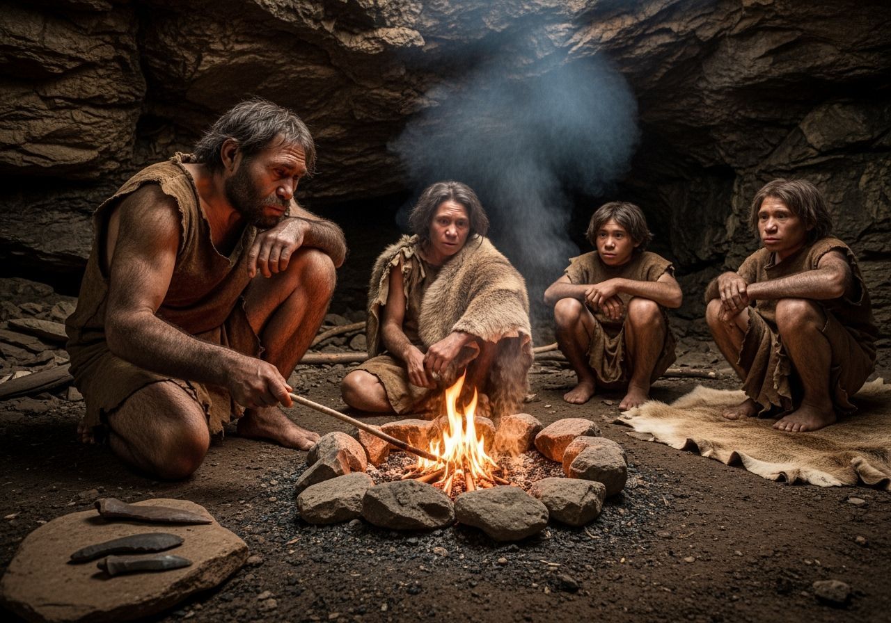 Neanthderthals making fire