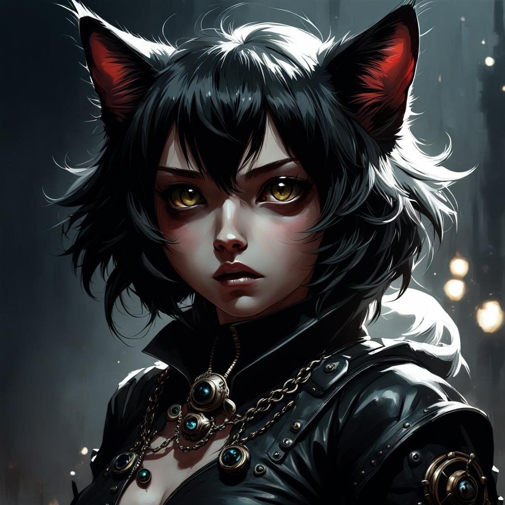 Scary Kitten Portrait with Black Eyes