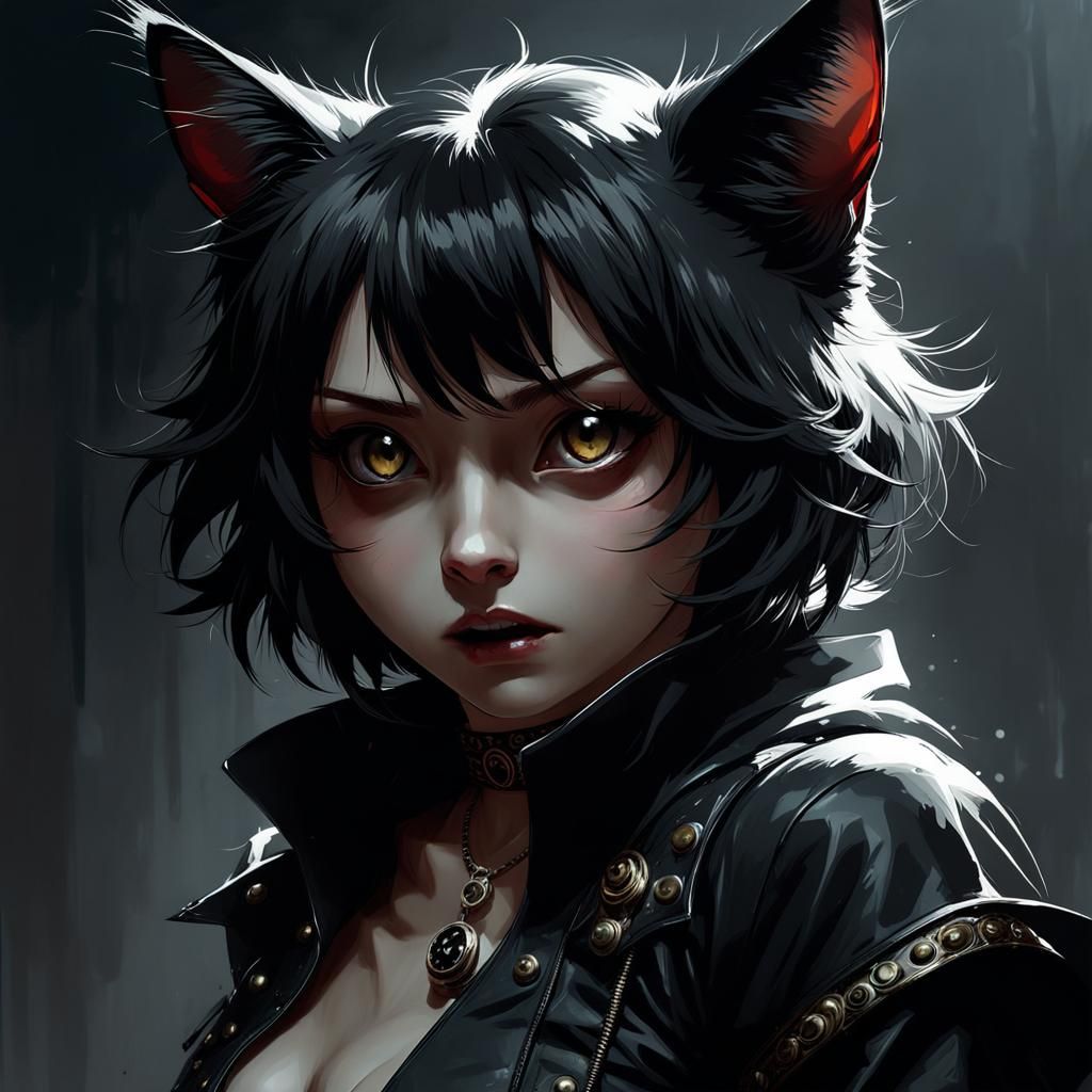 Scary Kitten with Black Eyes in Horror Style