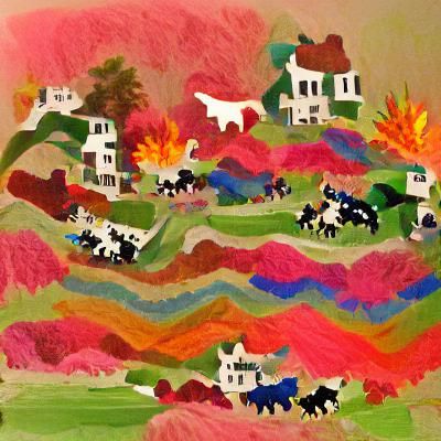 Colors of Chaos, in the style of Grandma Moses