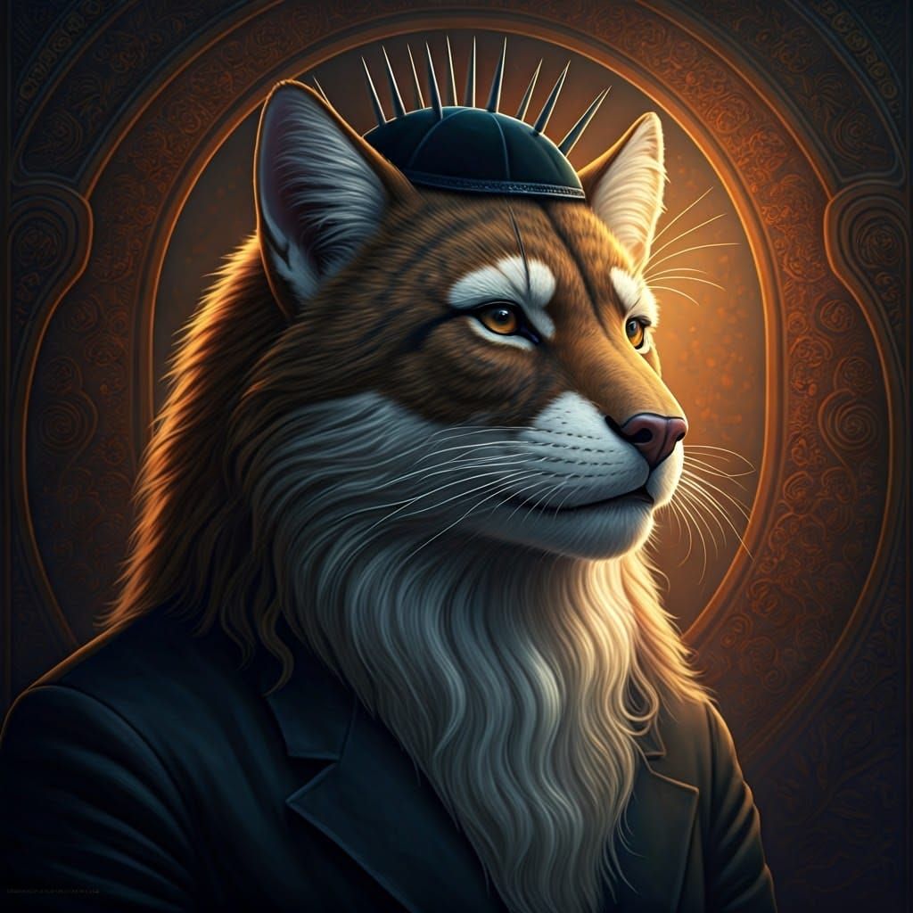 Jewish Furry with Streimel in Folk Art Style