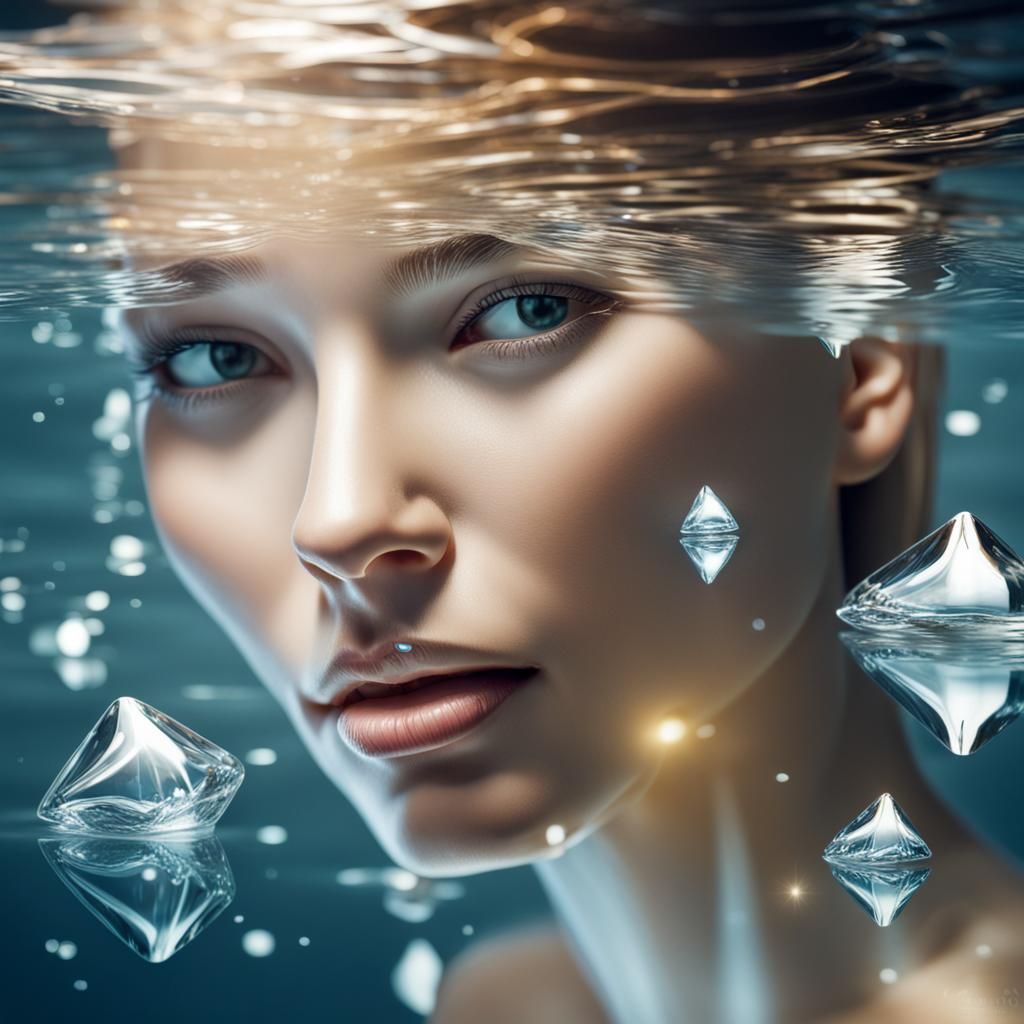 Shiny water surface, magical reflection beautiful face crist...