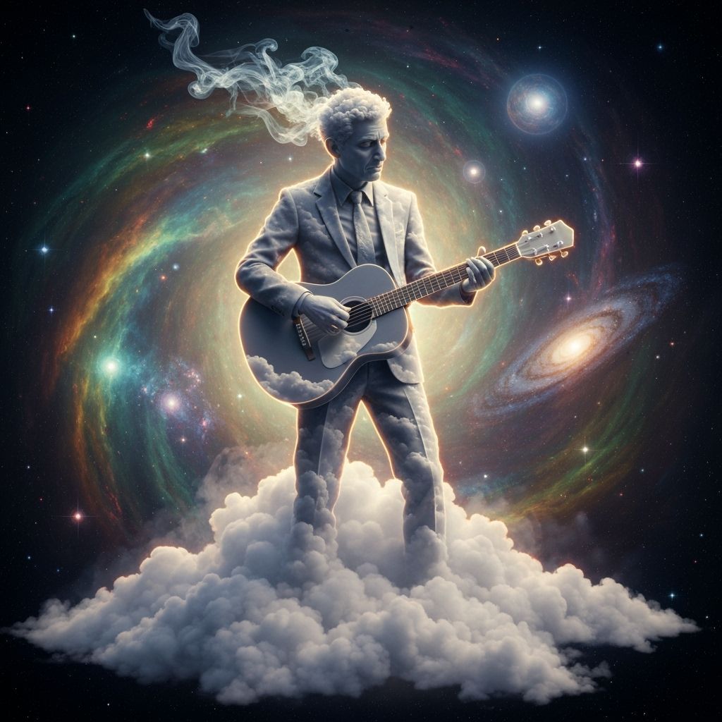 Surreal Cloud Man Playing Guitar in Celestial Vortex