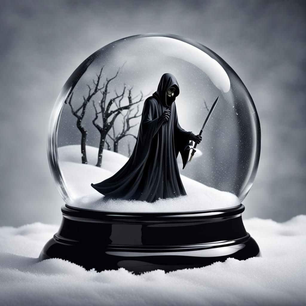 The Grim Reaper is trapped in a snowglobe