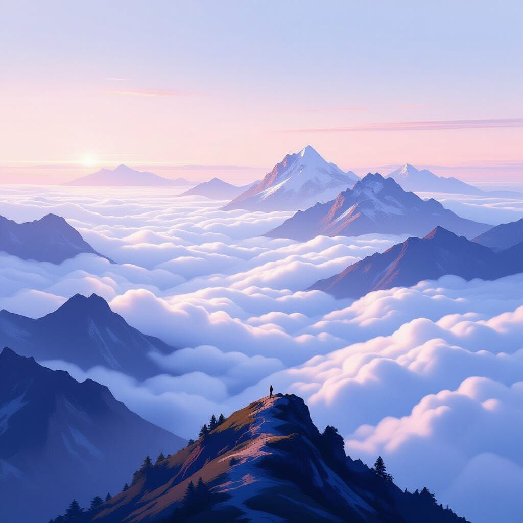 Majestic Mountain Summit Overlooking Serene Cloud Sea