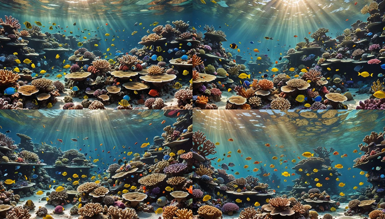 An underwater coral reef teeming with colorful fish and mari...