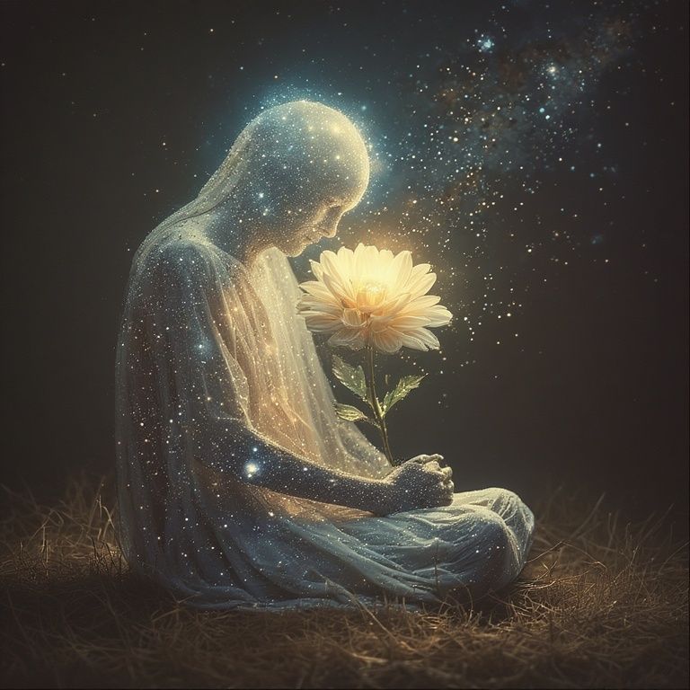 gently cradles a wilting flower