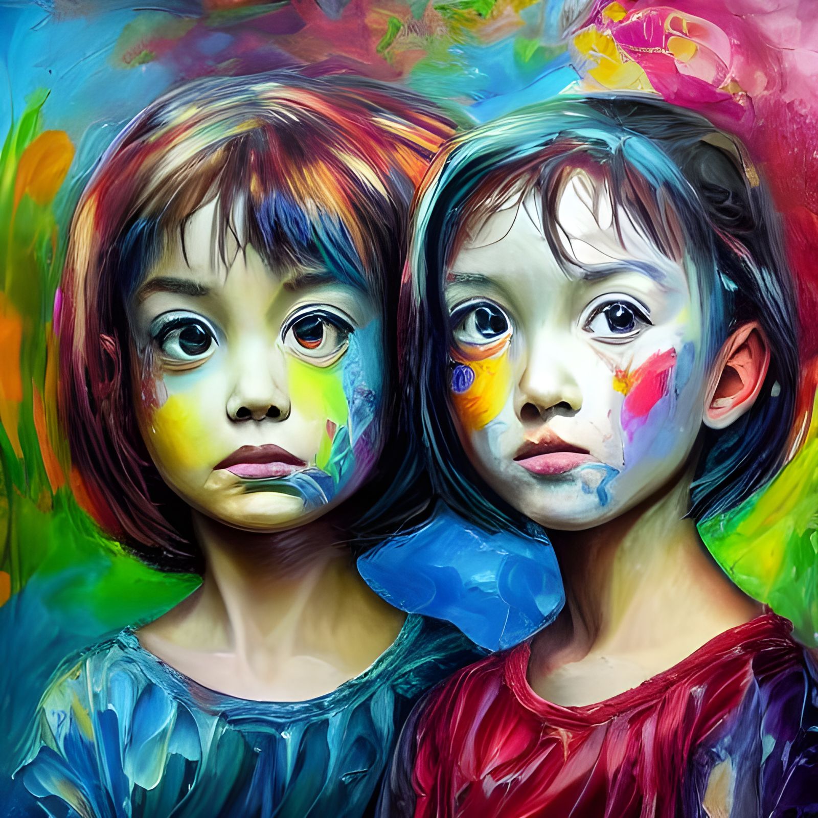 Portrait of children. hyperdetailed contrasting colors detai...