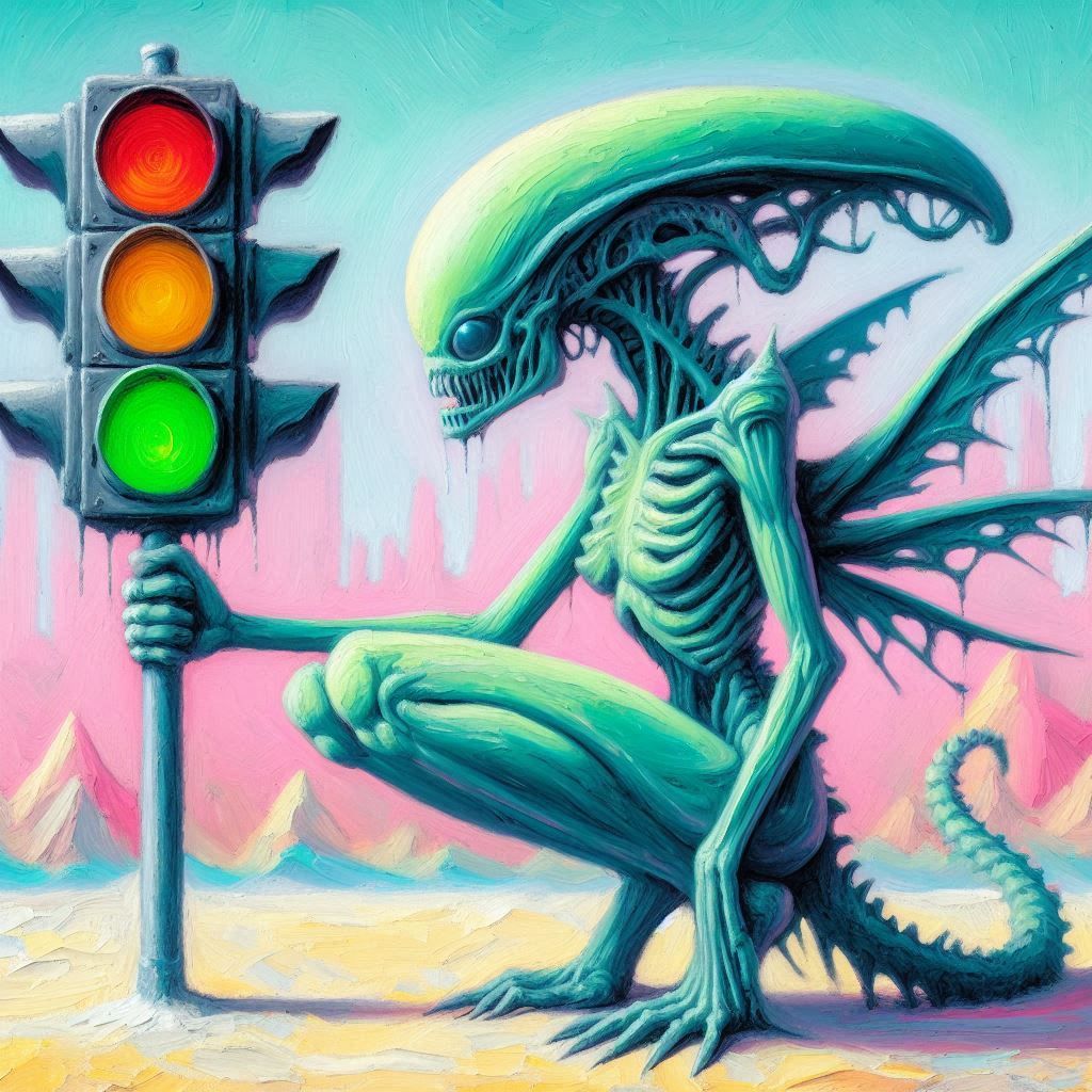Alien fairy with traffic light