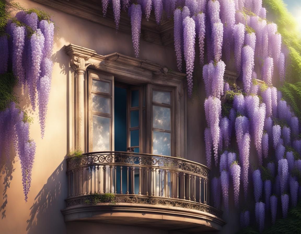 Whispers of Wisteria: Blooming Balcony Bliss - AI Generated Artwork ...