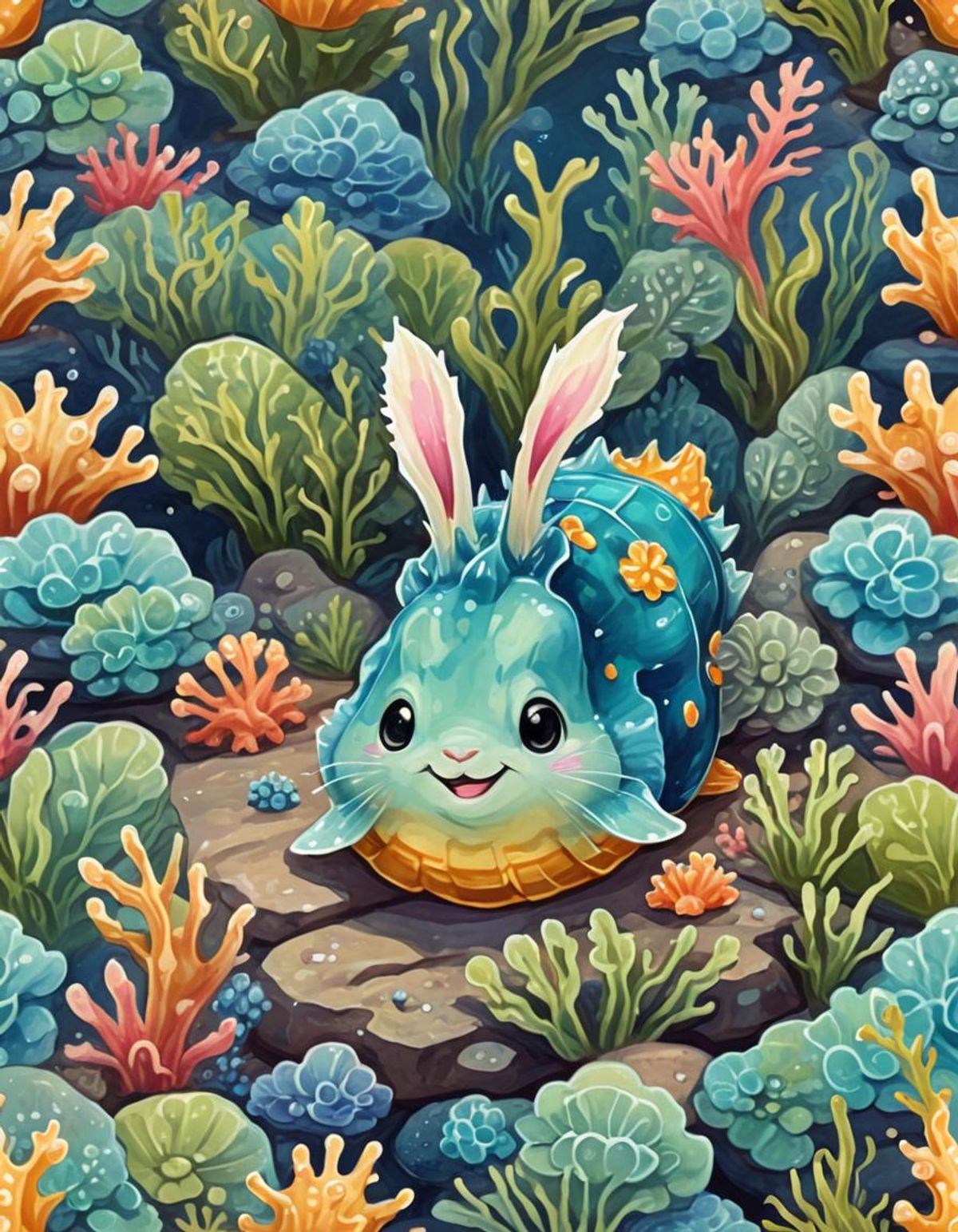 cute kawaii sea-bunny sea-slug smiling - AI Generated Artwork ...