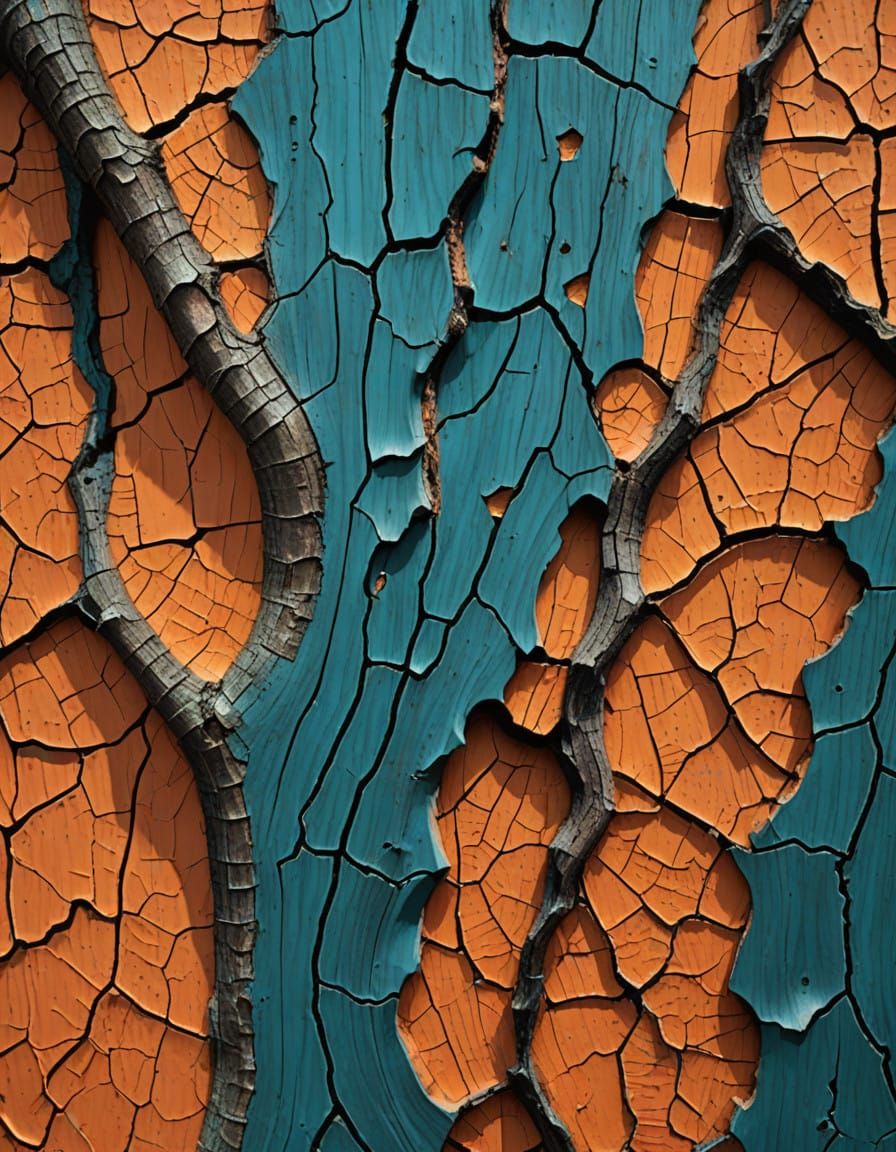extreme close up of tree bark surface showing cracks and fissures of the plant layering, colours teal ...  by @Gina Morley