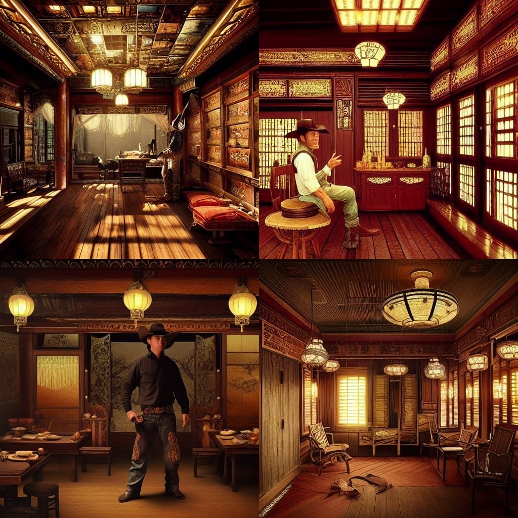 Cowboy in a oriental saloon