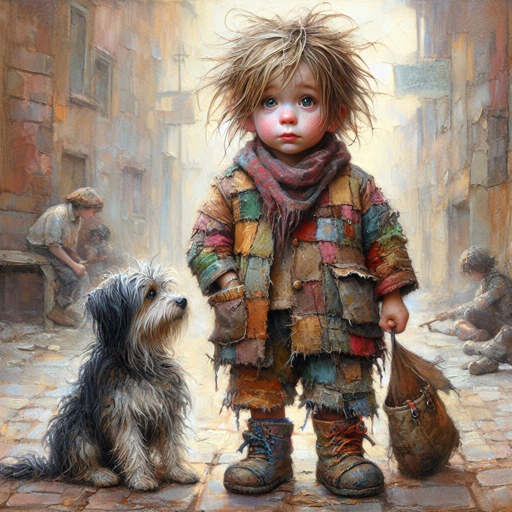 Sweet little scruffy boy with his scruffy little dog