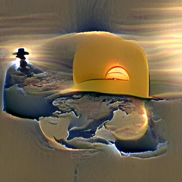 Sun hovering over the earth with a hat