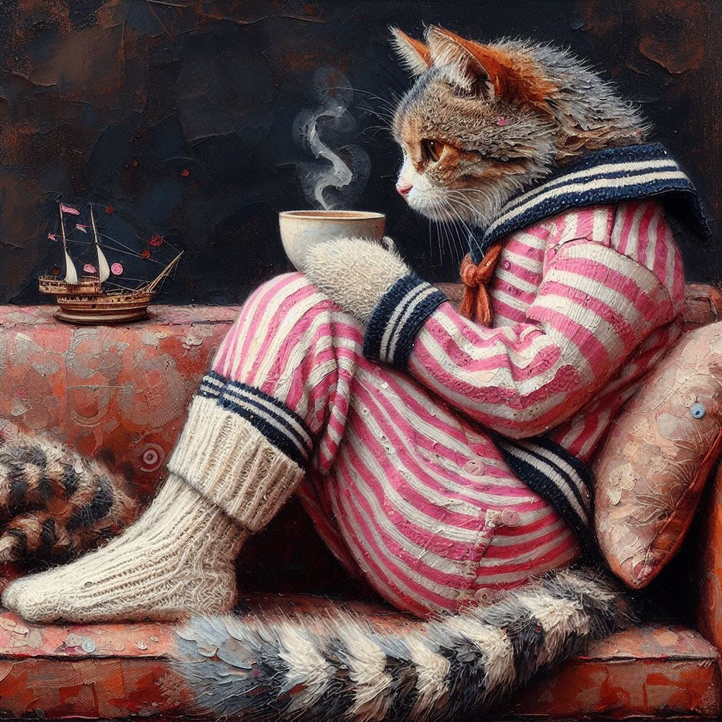 Cat in pajamas, "pink sailor" style 💖