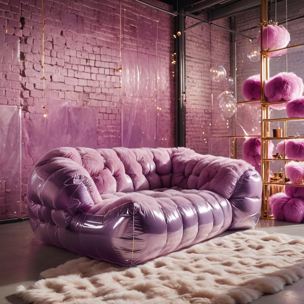 Clear Inflatable Furniture in Minimalist Fur Studio