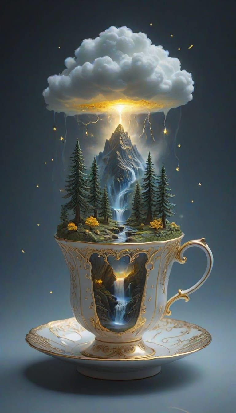 Dystopian Sculpture: Teacup with Miniature Landscape