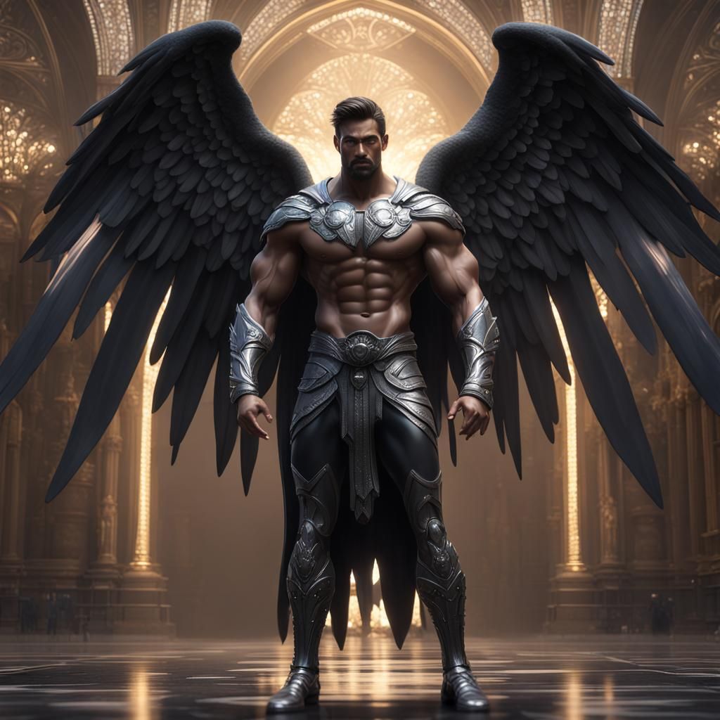 Full body photorealistic handsome hunky masculine Angel Guar...