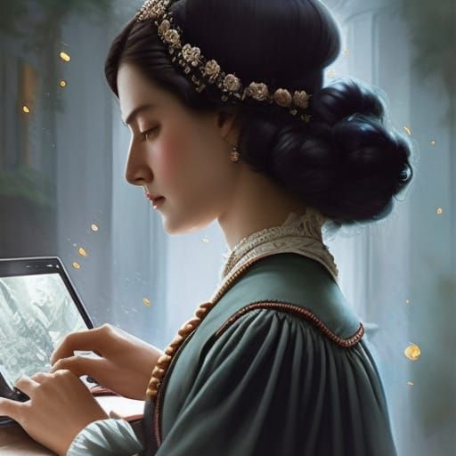 19th century woman with tablet